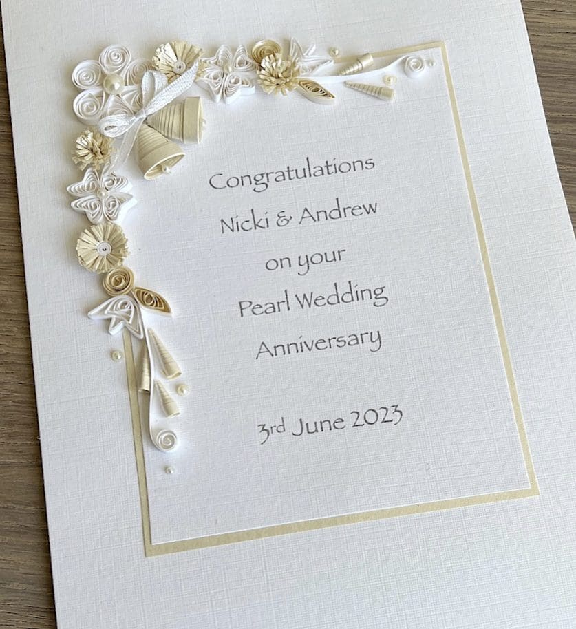 30th anniversary card pearl handmade personalised