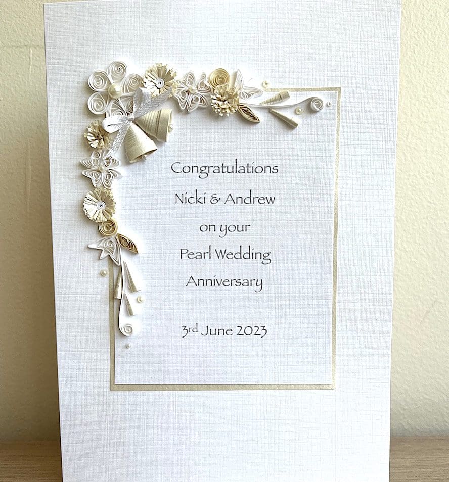 Quilled pearl 30th anniversary card handmade personalised