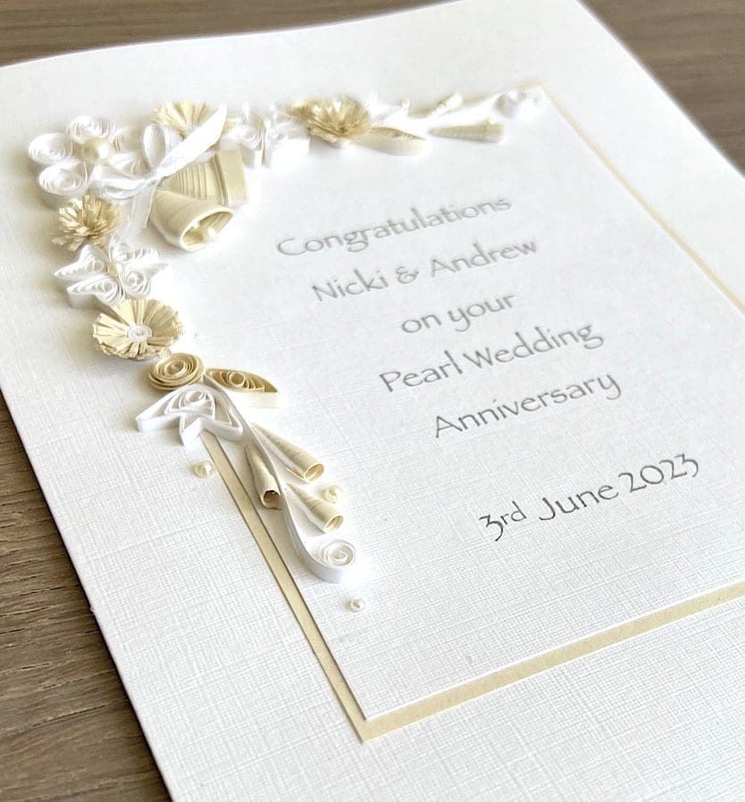 Quilled pearl 30th anniversary card handmade personalised