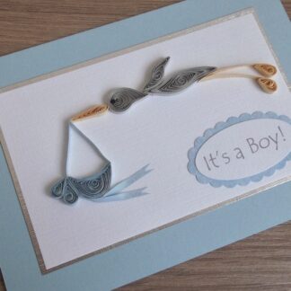 Quilled stork new baby boy congratulations card