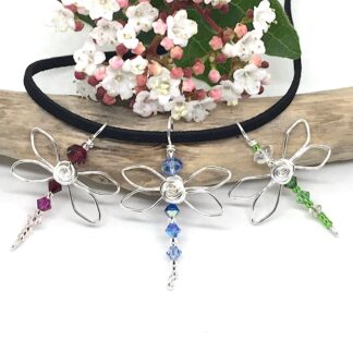 Silver Dragonfly Pendant Red or Green