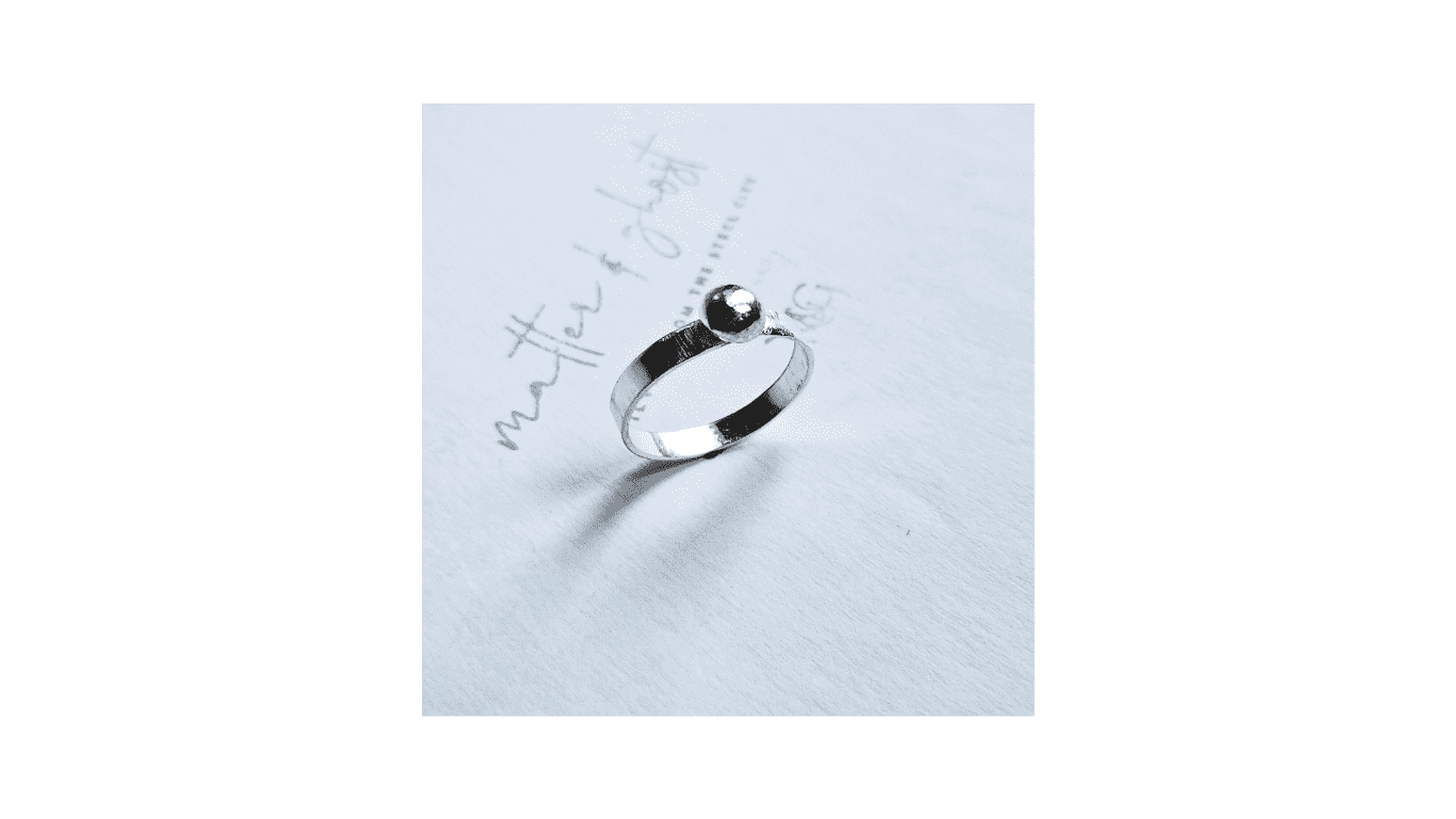 silver ring with silver pearl on white background