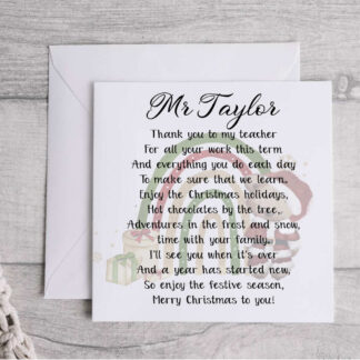 Christmas card for teachers, personalised with a beautiful poem