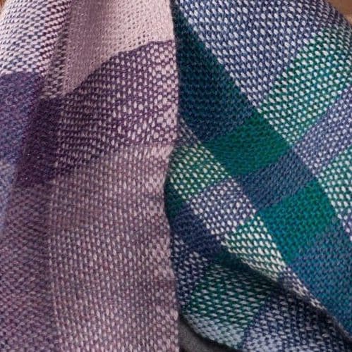 Handwoven Long Scarf by Alison Wright - Silk & Fine Merino wool - Heather, Purple & Jade - Image 5