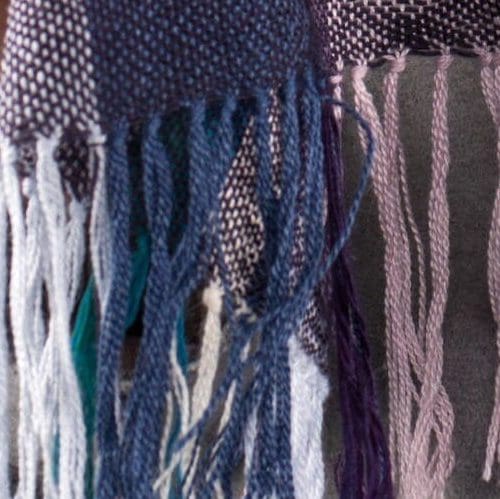 Handwoven Long Scarf by Alison Wright - Silk & Fine Merino wool - Heather, Purple & Jade - Image 3