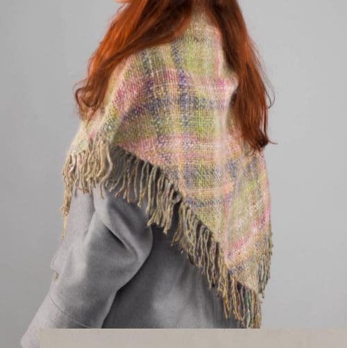 Luxurious Handwoven Large Shawl Wrap by Alison Wright - Angora wool & Silk - Heather, pink & lilac - Image 2