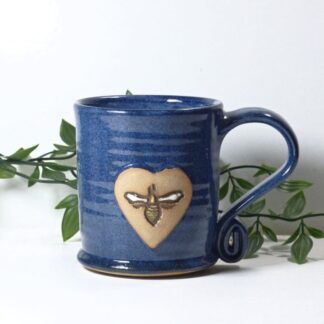 Large Blue Handmade Bee Mug