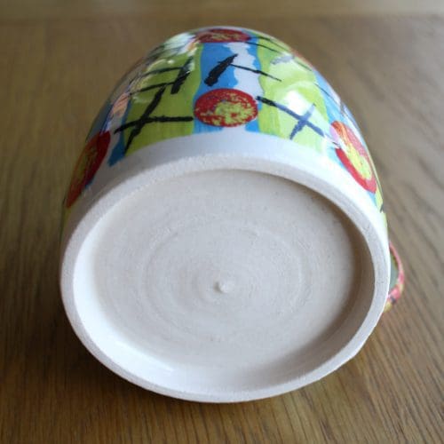 Hand Thrown Mug - 250ml decorated ceramic clay pottery cup for tea, coffee, hot chocolate etc... Citrus, Turquoise & Red - Image 4