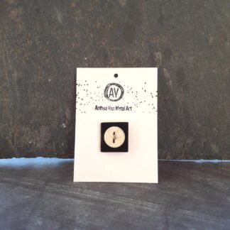 number one copper and clock face brooch with clutch pin fastening