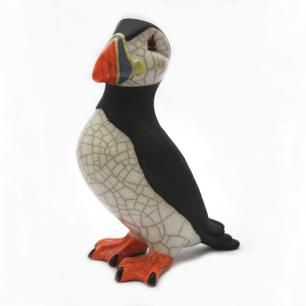 Puffin large Standing - Raku ceramic pottery seabird coastal wildlife