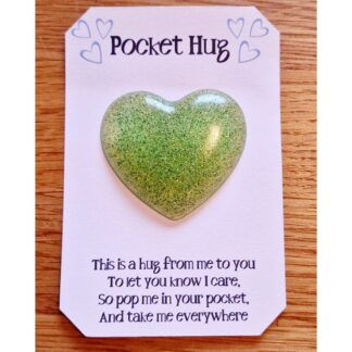 Green glitter resin pocket heart hug