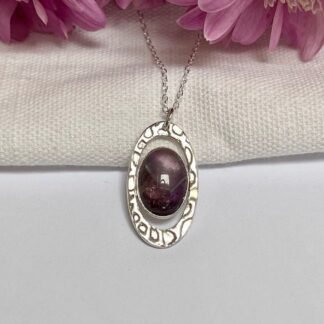 Handmade silver amethyst oval necklace