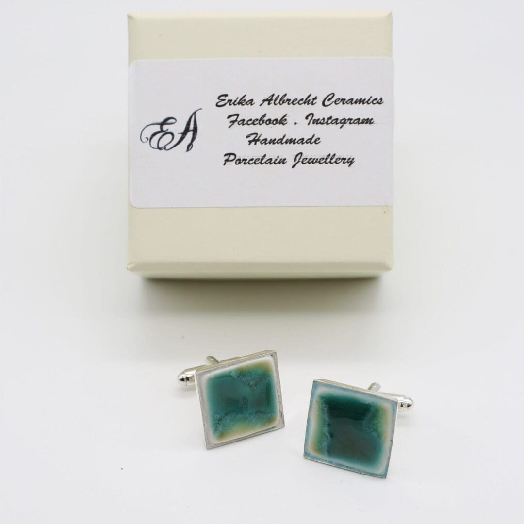 Porcelain cufflinks, emerald green, Erika Albrecht Ceramics - Image 3