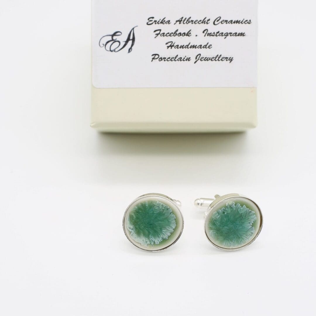 Porcelain round cufflinks,light green, Erika Albrecht Ceramics - Image 8