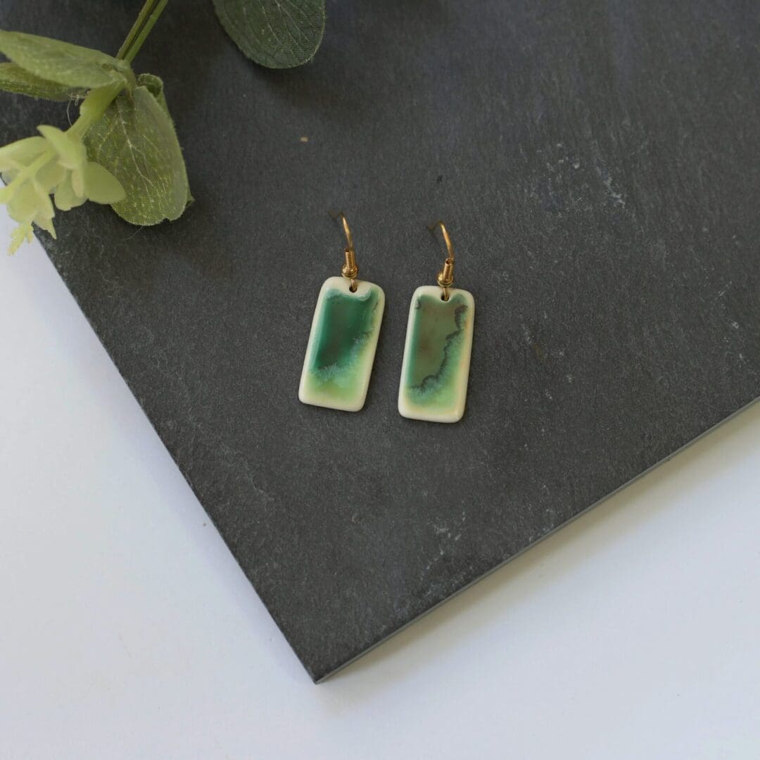 Green, porcelain drop earrings, Erika Albrecht Ceramics - Image 3