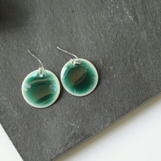 Turquoise, round, porcelain drop earrings, Erika Albrecht Ceramics