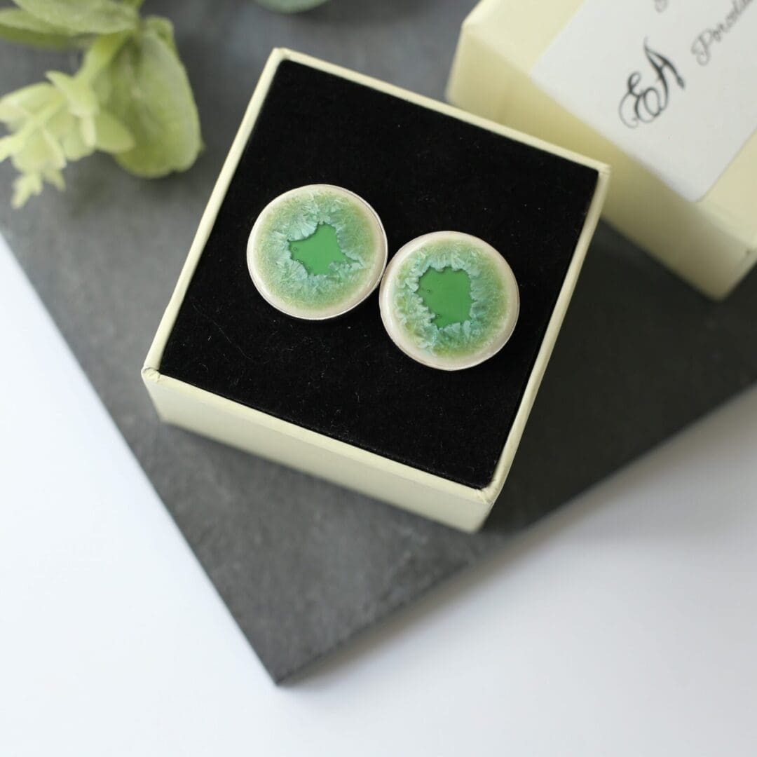Porcelain round cufflinks,light green, Erika Albrecht Ceramics - Image 2