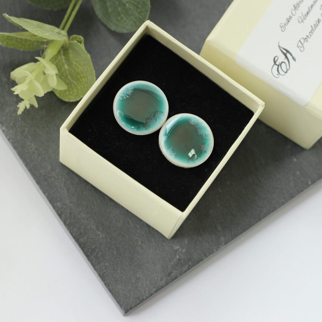 Turquoise porcelain cufflinks, round, Erika Albrecht Ceramics - Image 5