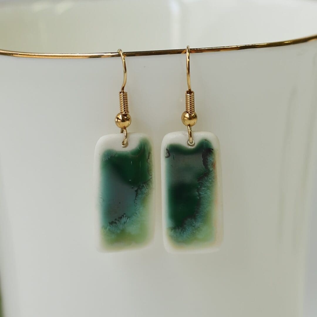 Green, porcelain drop earrings, Erika Albrecht Ceramics - Image 7