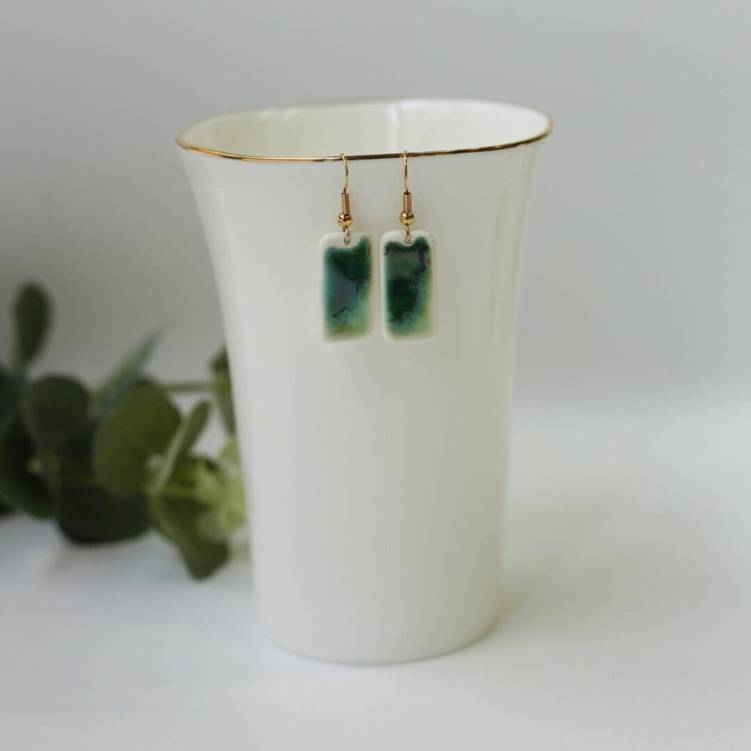 Green, porcelain drop earrings, Erika Albrecht Ceramics - Image 6