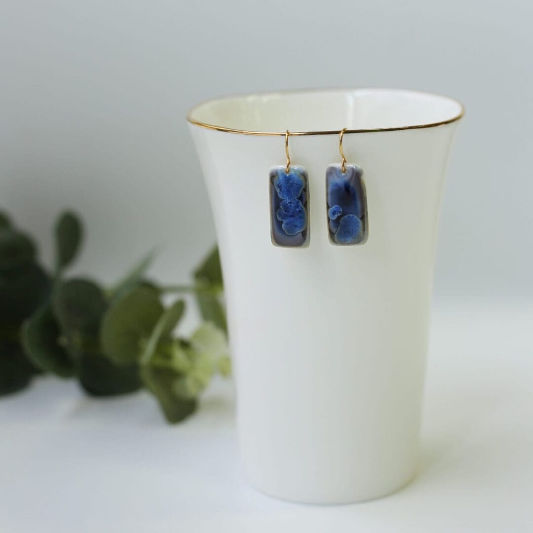 Oblong, blue,porcelain drop earrings, Erika Albrecht Ceramics - Image 6