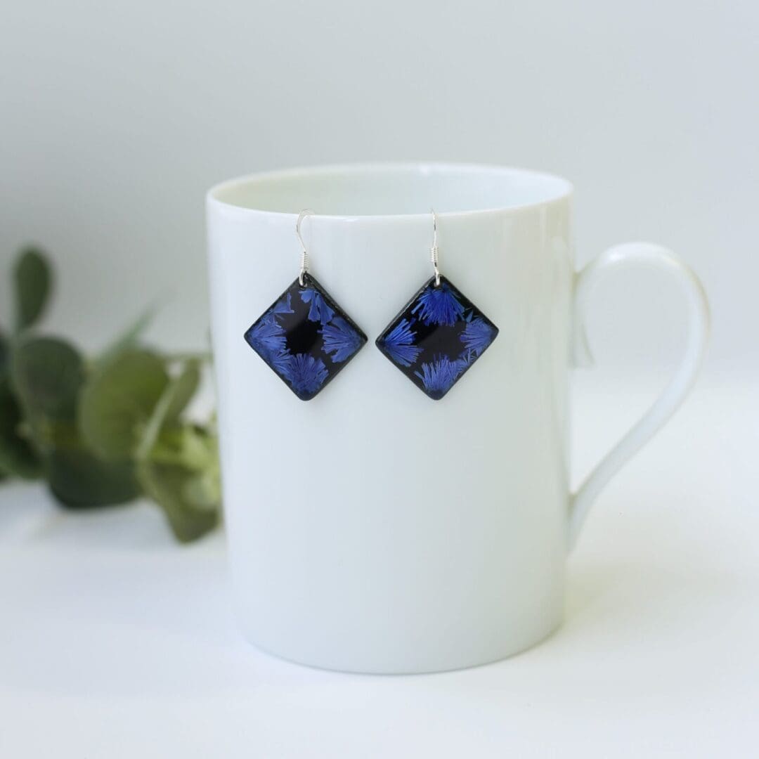 Square, Ice blue/black porcelain drop earrings, Erika Albrecht Ceramics - Image 4