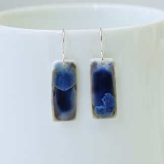 Oblong, blue,porcelain drop earrings, Erika Albrecht Ceramics