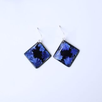 Square, Ice blue/black porcelain drop earrings, Erika Albrecht Ceramics