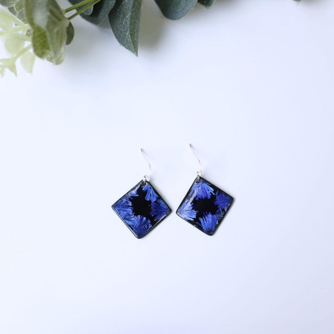 Square, Ice blue/black porcelain drop earrings, Erika Albrecht Ceramics - Image 2