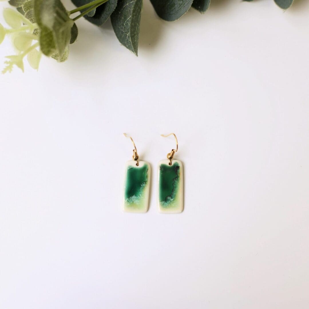 Green, porcelain drop earrings, Erika Albrecht Ceramics - Image 5