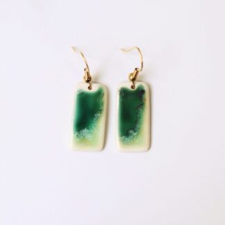 Green, porcelain drop earrings, Erika Albrecht Ceramics