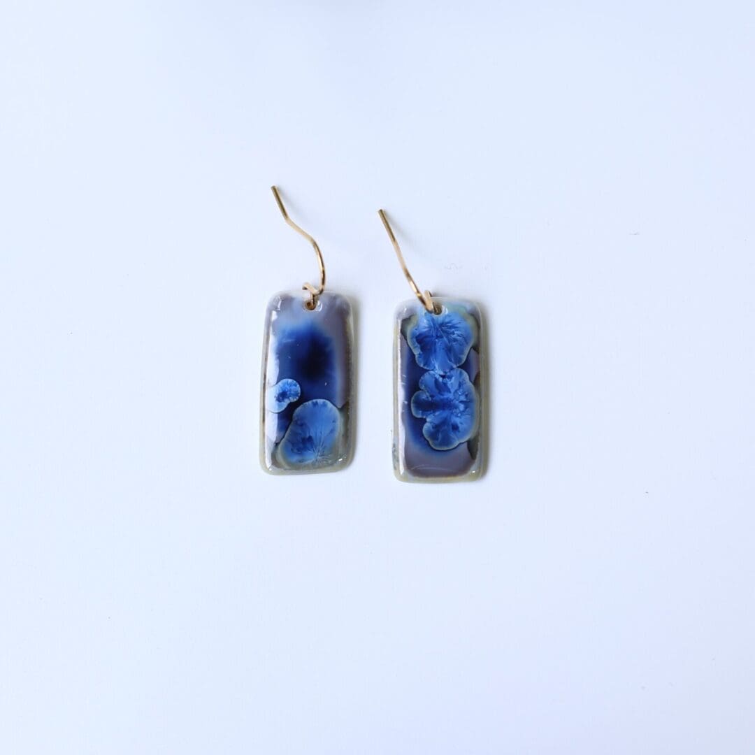 Oblong, blue,porcelain drop earrings, Erika Albrecht Ceramics - Image 2