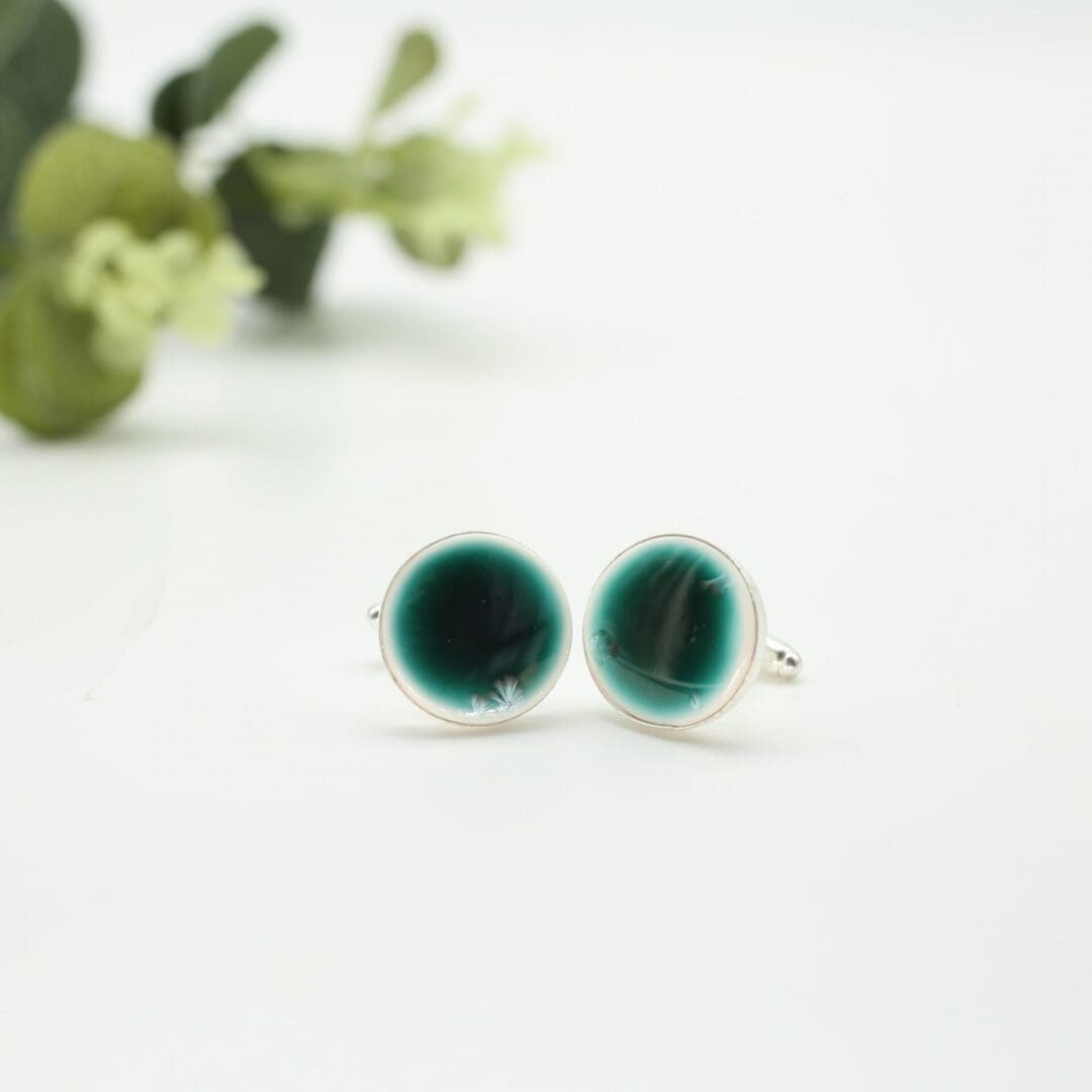 Turquoise porcelain cufflinks, round, Erika Albrecht Ceramics - Image 2