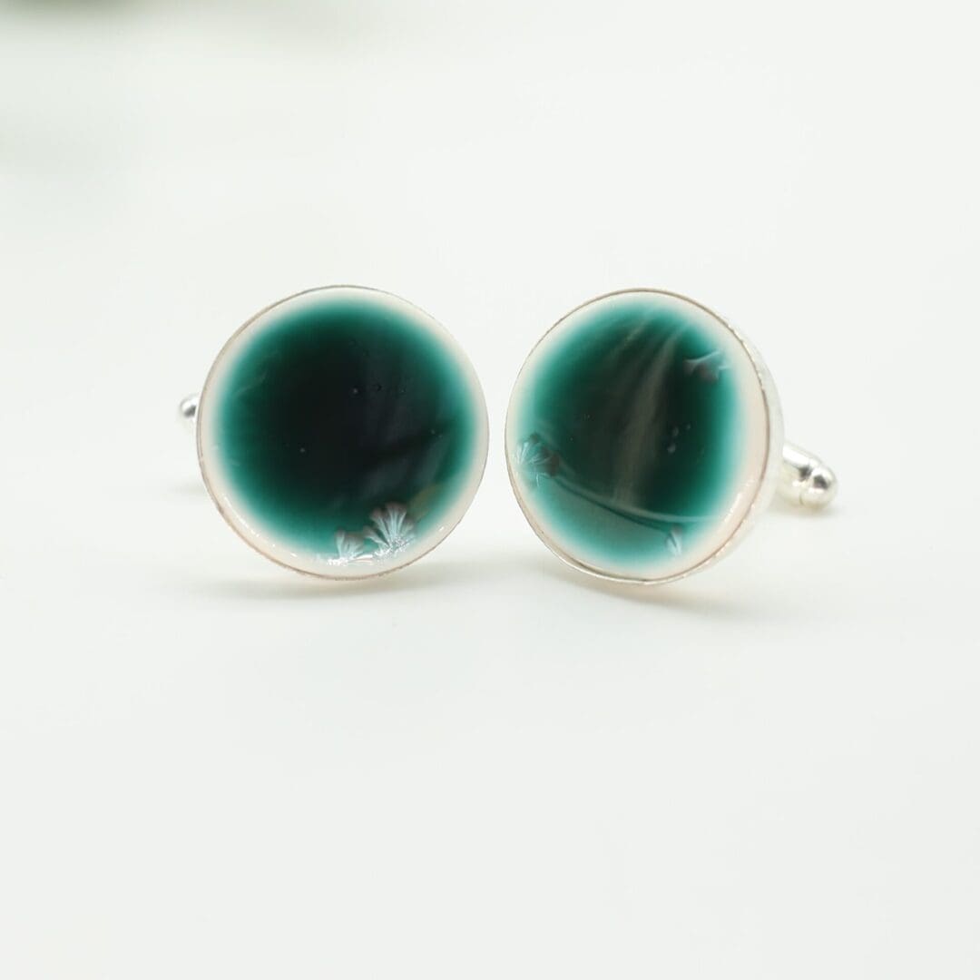 Turquoise porcelain cufflinks, round, Erika Albrecht Ceramics