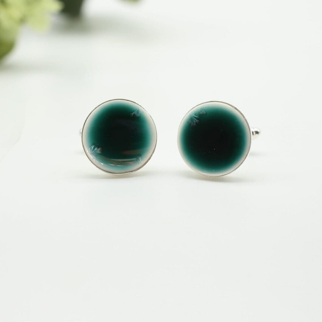Turquoise porcelain cufflinks, round, Erika Albrecht Ceramics - Image 6