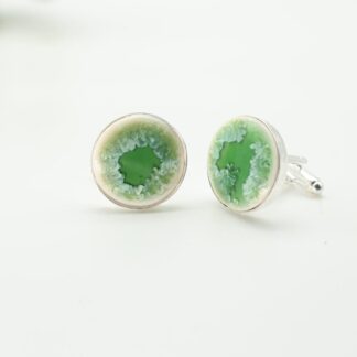 Porcelain round cufflinks,light green, Erika Albrecht Ceramics
