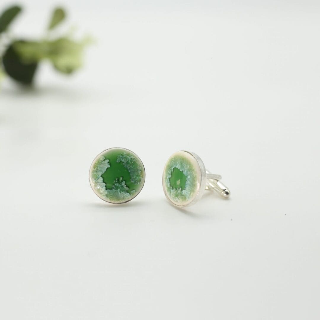 Porcelain round cufflinks,light green, Erika Albrecht Ceramics - Image 3