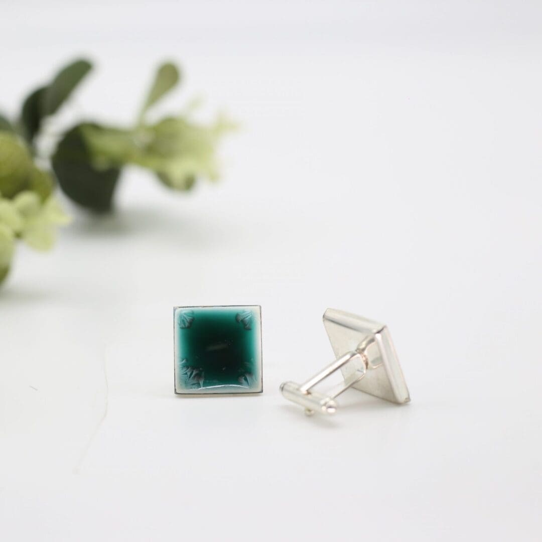 Turquoise porcelain cufflinks, square - Image 3