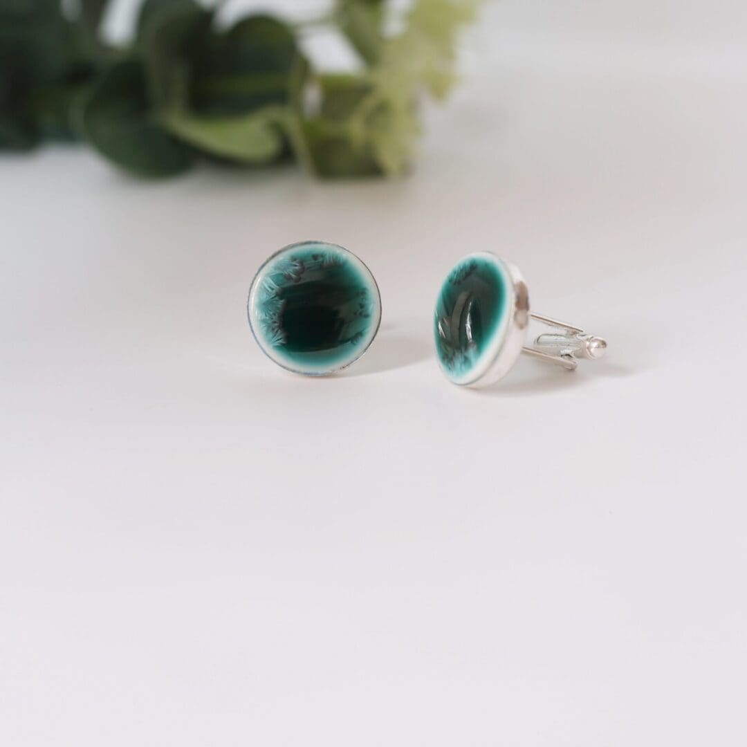 Turquoise porcelain cufflinks, round, Erika Albrecht Ceramics - Image 4