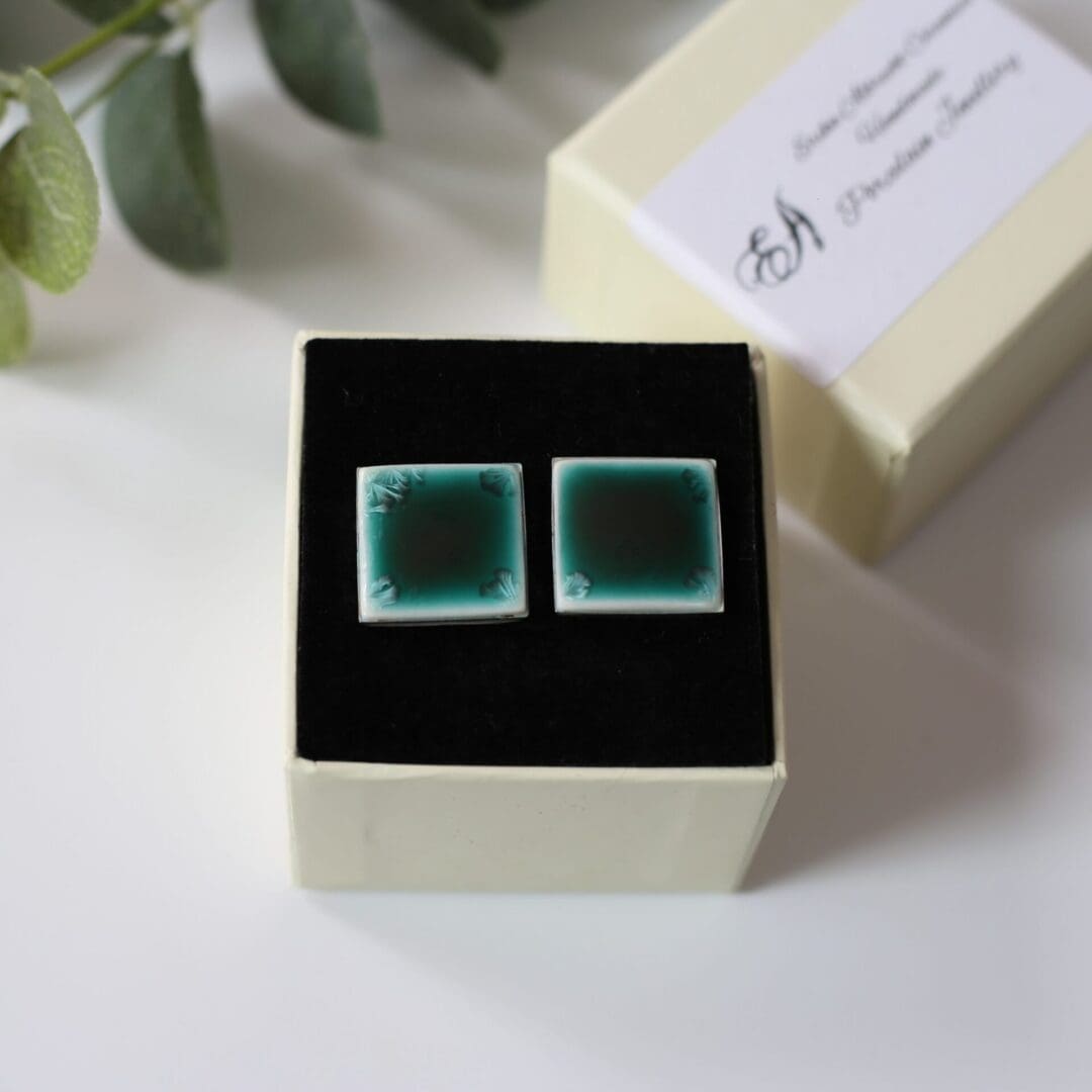Turquoise porcelain cufflinks, square - Image 2