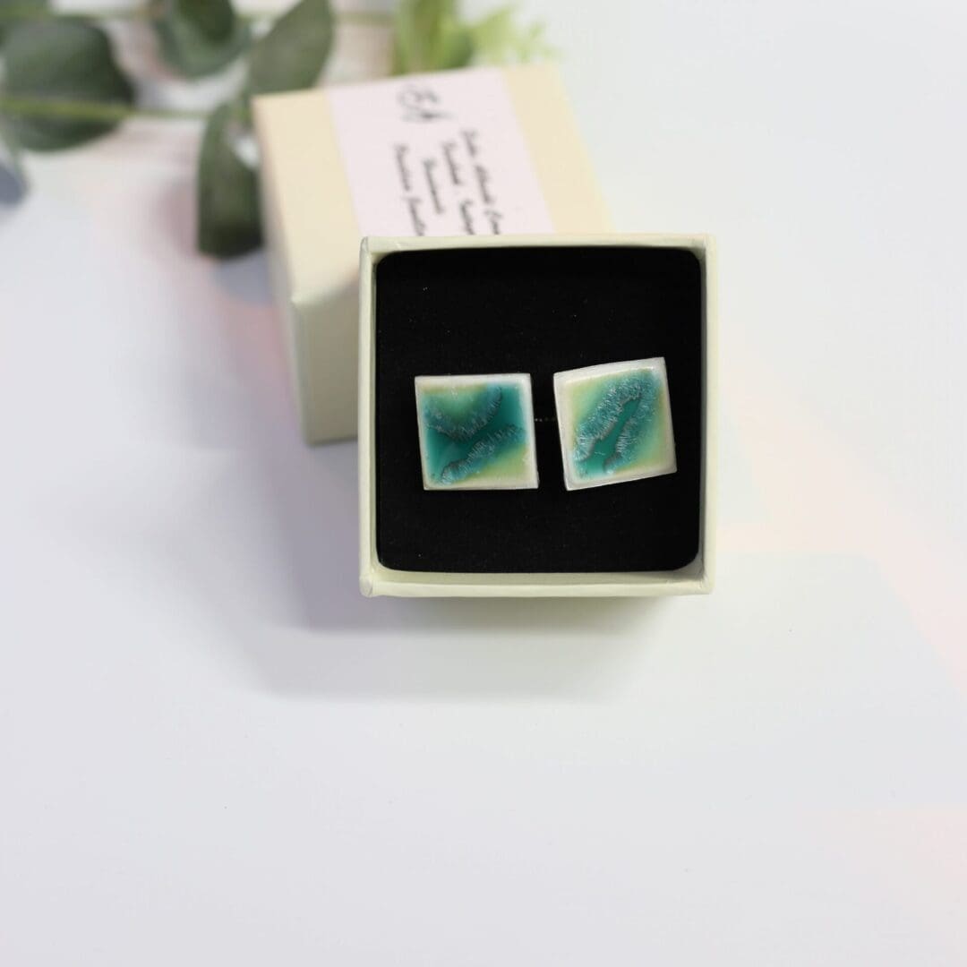 Porcelain cufflinks, emerald green, Erika Albrecht Ceramics - Image 2