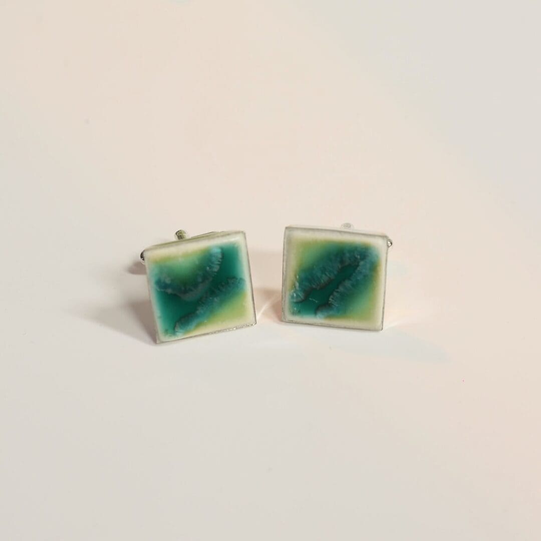 Porcelain cufflinks, emerald green, Erika Albrecht Ceramics