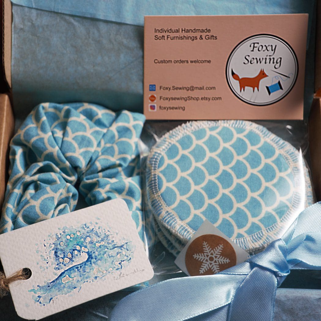 Blue Hair Scrunchie and Reusable Make Up Wipes Letterbox Gift Box Set - Image 2