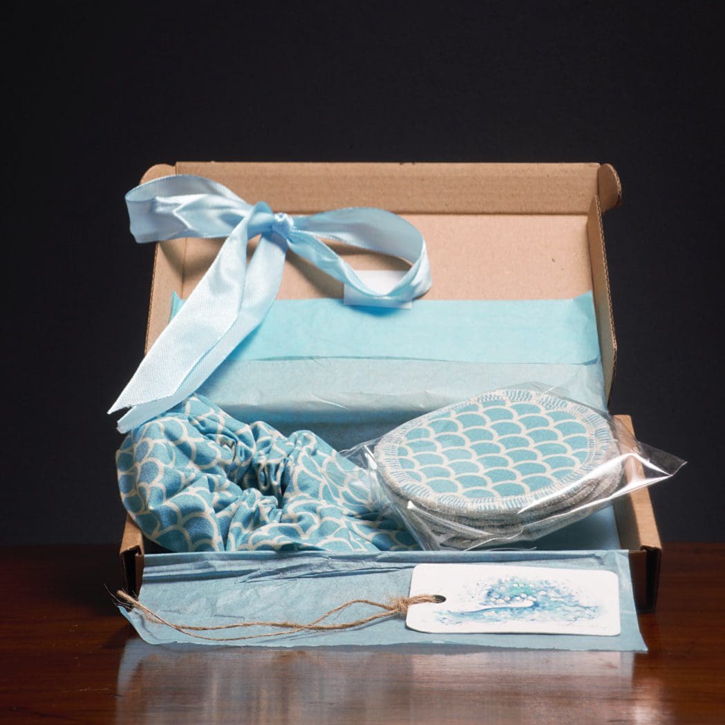 Blue Hair Scrunchie and Reusable Make Up Wipes Letterbox Gift Box Set
