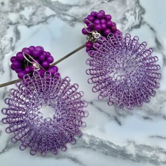 Lilac round fun earrings lightweight wire crochet