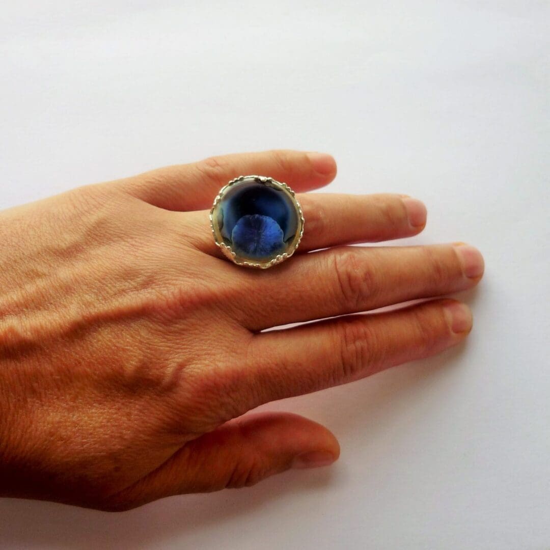 Porcelain statement ring, blue - Image 6