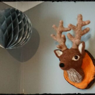 Reindeer bust on rustic wood. One-off handmade faux taxidermy creation. Christmas, traditional decor