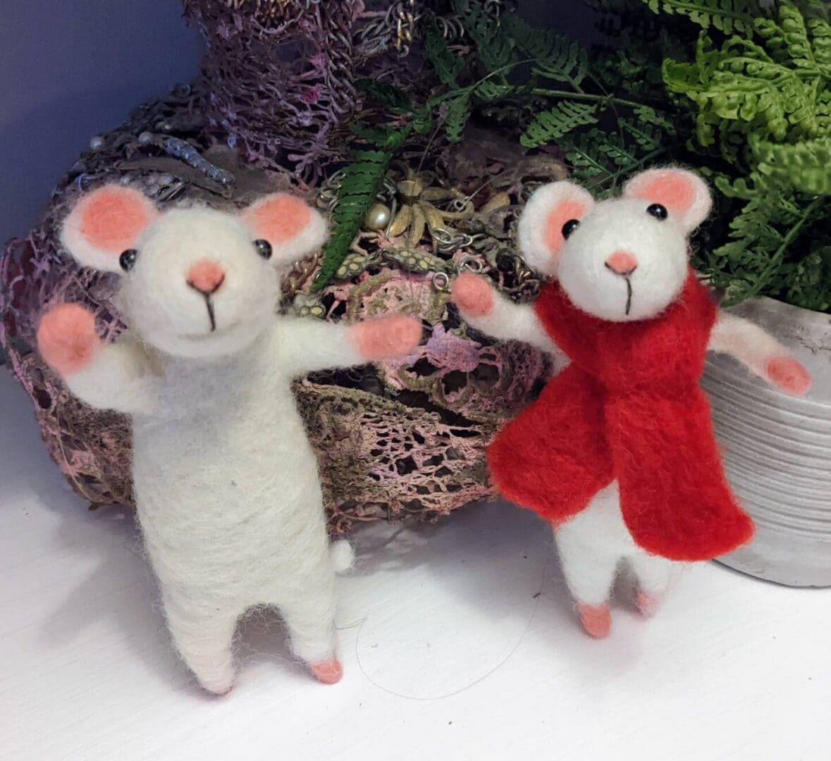 Adorable little white mouse needle felted decorations