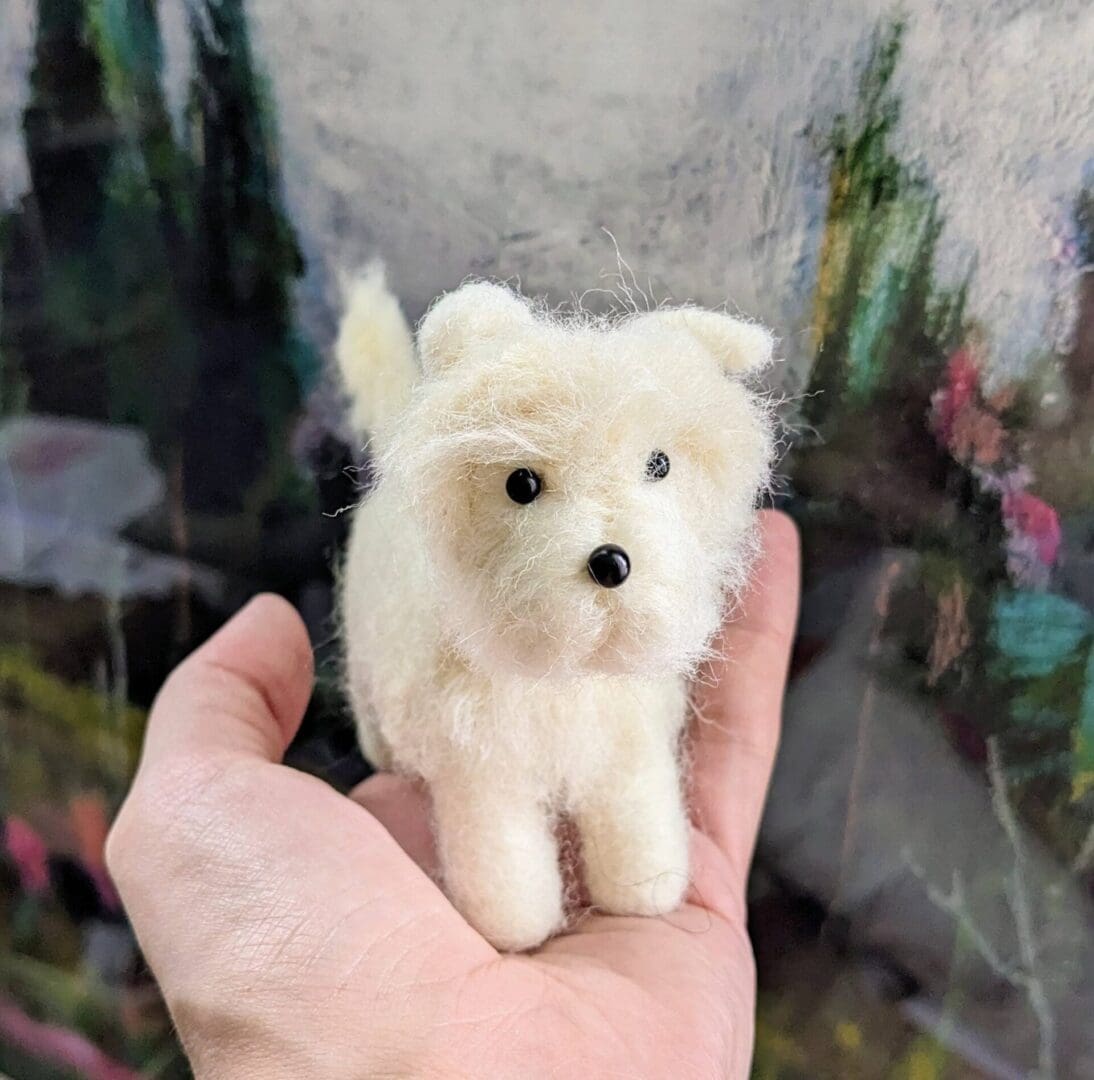 Cute little white westie dog needle felted ornamental figure/sculpture for pet lover