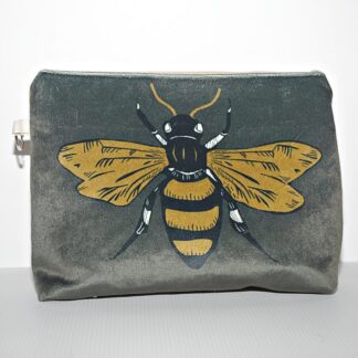 Black and Gold Velvet Bee Makeup Bag / Zip Pouch